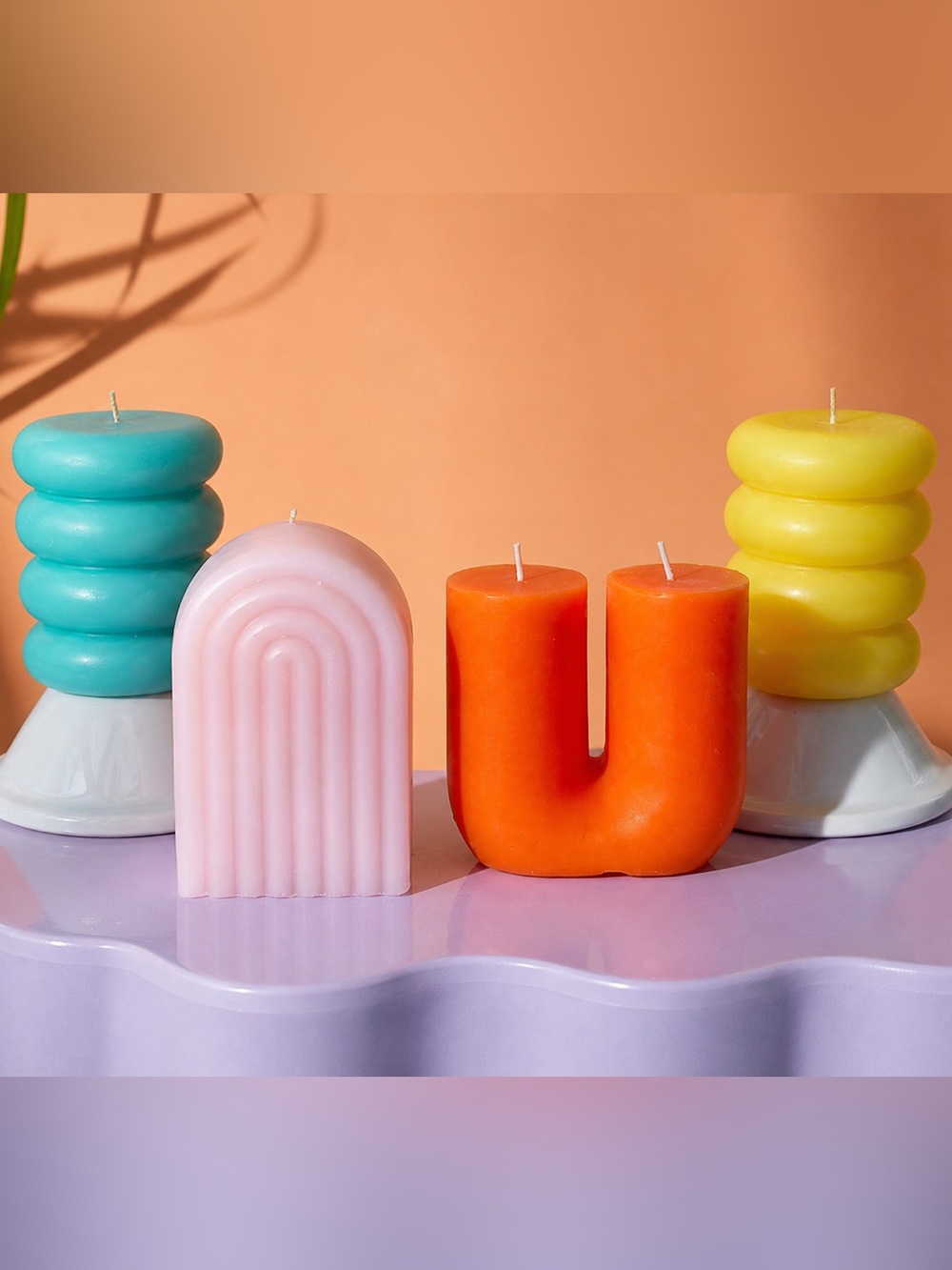 Anthropologie Multicolor geometric Decorative Candles Pink Orange Blue Yellow
